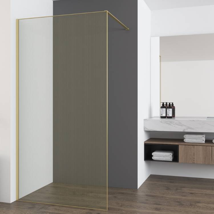 Душевая перегородка Vincea Walk in VSW-7HS100GWG профиль брашированное золото, стекло ламинированное с золотыми нитями, 100x200