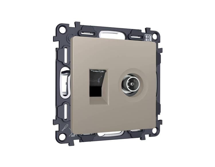 Комплект механизма компьютерной розетки+TV оконечной Ambrella Volt MA MA372510 серо-бежевый матовый