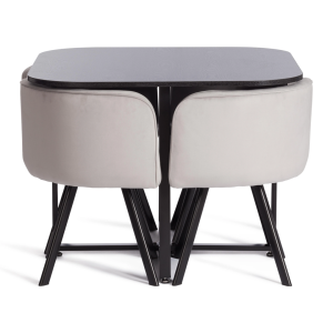 Набор обеденный Tetchair Quadron (mod. PT14) 21299 светло-серый, черный, стулья велюр 100x100x73