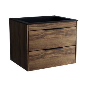 Тумба с раковиной Vincea Chiara 2D 600 2 выкатных ящика, C.Oak, раковина черная