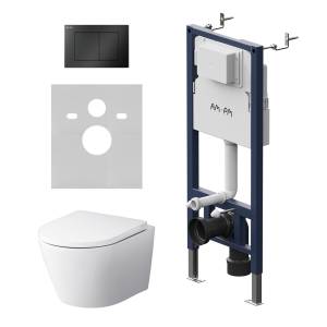 Унитаз с инсталляцией Am.Pm X-Joy IS90238.851900 безободковый, сиденье микролифт, клавиша черная матовая