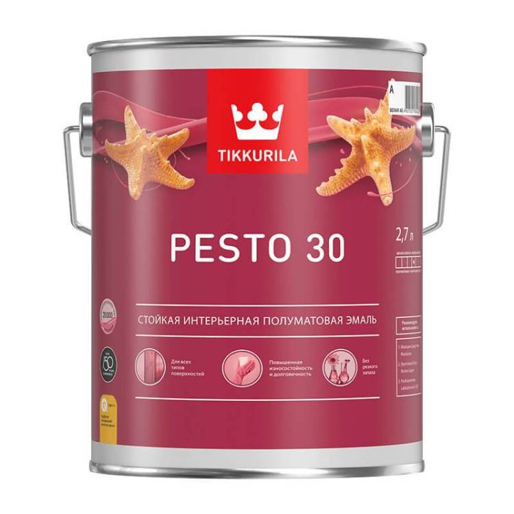 Краска алкидная Tikkurila Euro Pesto 30 база A полуматовая 2.7 л