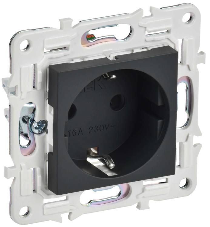 Розетка 1-местная с заземлением и шторками IEK Skandy SK-R14-16-K53 графит