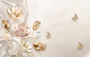 3D Фотообои Artegrafico «Золотые лотосы на кремовом фоне» RH-137 акварель