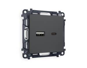 Комплект механизма розетки 2USB A+C 20W (быстрая зарядка) Ambrella Volt Alfa MA911010