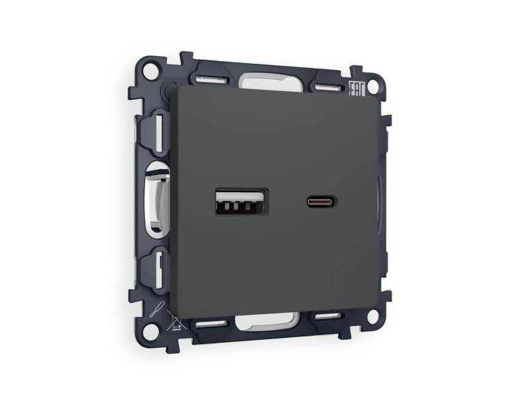 Комплект механизма розетки 2USB A+C 20W (быстрая зарядка) Ambrella Volt Alfa MA911010