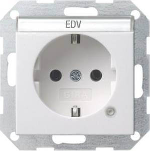 Розетка Gira System 55 Schuko с/з с подсветкой 16A 250V безвинтовой зажим чисто-белый глянцевый 045203