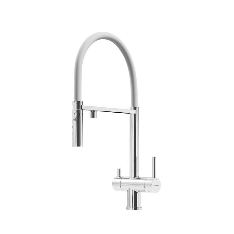 Смеситель для кухни Sancos Imola SC4010CHwh с возможностью подключения фильтра для воды, хром с белым изливом