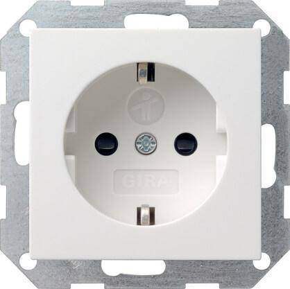 Розетка Gira System 55 Schuko с/з со шторками 16A 250V безвинтовой зажим чисто-белый глянцевый 045303