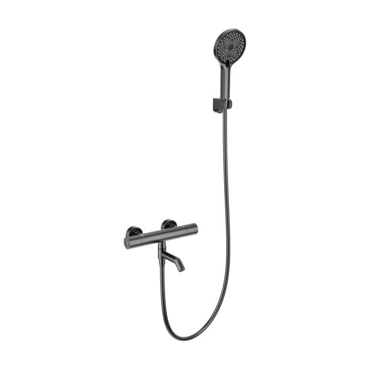 Смеситель для ванны Wonzon & Woghand WW-B3013-A1-BGG термостатический, с душевым гарнитуром, темный графит