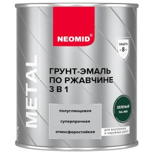 Грунт-эмаль по ржавчине 3 в 1 Neomid зеленая RAL 6005 0.9 кг