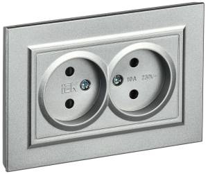 Розетка 2-местная с защитными шторками IEK Brite BR-R23-10-K47-F алюминий