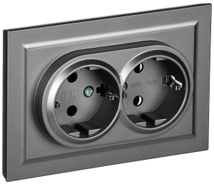 Розетка 2-местная с заземлением и шторками IEK Brite BR-R24-16-K46-F сталь