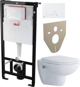 Комплект Унитаз подвесной Duravit D-code 45700900A1 безободковый + Система инсталляции для унитазов AlcaPlast Sadromodul AM101/1120-001 с кнопкой и шумоизоляцией