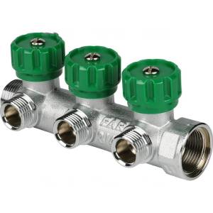 Коллектор распределительный Far FK 3822 3412 FAR 3/4", проходной, хромированный, 3 отвода 1/2" ЕК