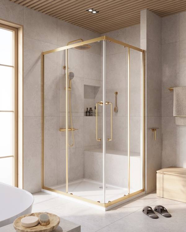 Душевой уголок Cezares Relax RELAX-304-AH-2-120/90-C-BORO профиль брашированное золото, стекло прозрачное, 120x90x200