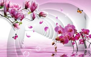 3D Фотообои Artegrafico «Объемные колонны с цветами» GM-005 канвас