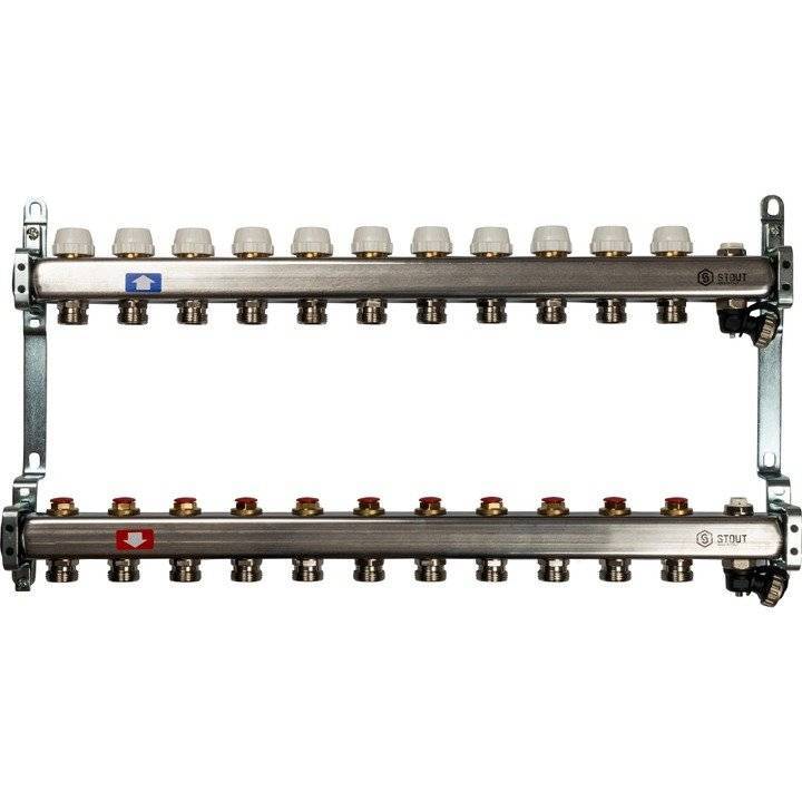 Коллектор Stout из нержавеющей стали без расходомеров, с клапаном вып. воздуха и сливом 1/3/4x11, SMS-0932-000011