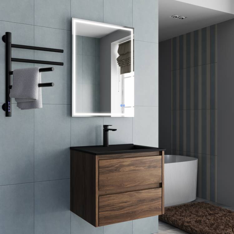 Тумба с раковиной Vincea Gio 600 2 выкатных ящика, C.Oak, раковина черная