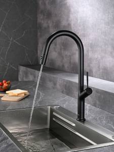 Смеситель для кухни AQUAme Cucina AQM9905MB с выдвижным изливом, черный матовый