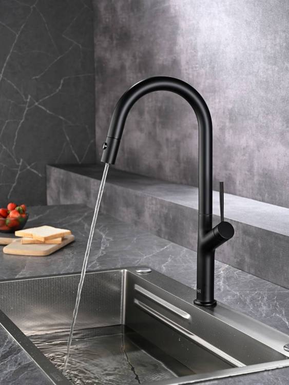 Смеситель для кухни AQUAme Cucina AQM9905MB с выдвижным изливом, черный матовый