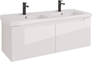 Тумба с раковиной Dreja W 125 двойная белый глянец