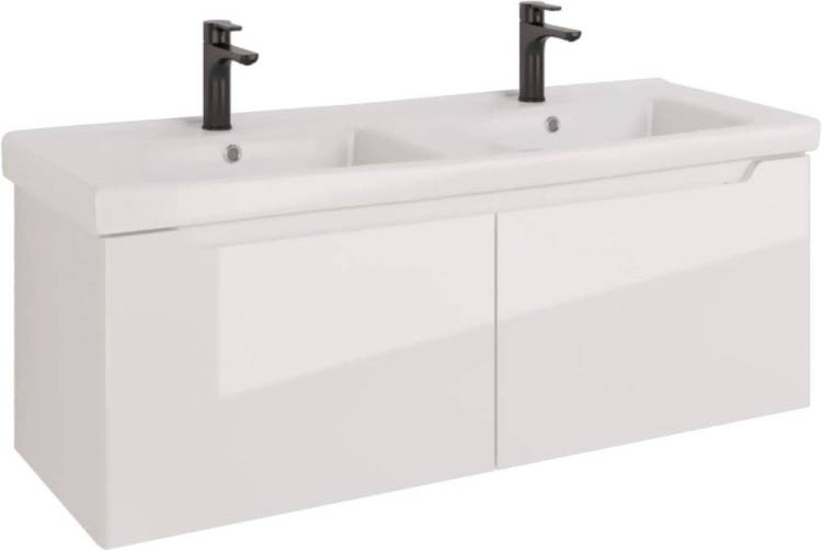 Тумба с раковиной Dreja W 125 двойная белый глянец