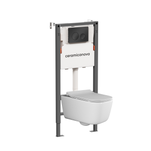 Унитаз с инсталляцией Ceramica Nova New day (Новый день) CN3005_121001MB безободковый, сиденье микролифт, кнопка черная матовая