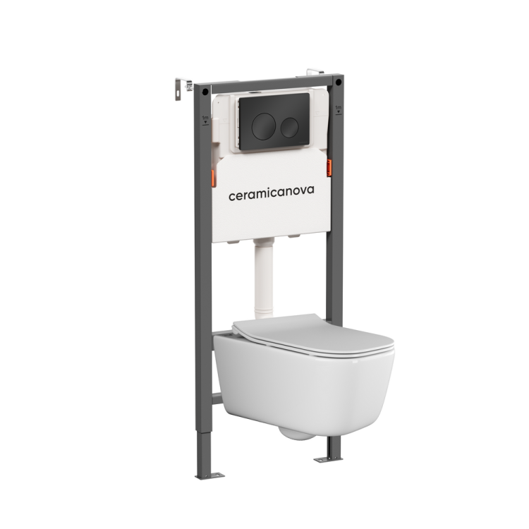 Унитаз с инсталляцией Ceramica Nova New day (Новый день) CN3005_121001MB безободковый, сиденье микролифт, кнопка черная матовая