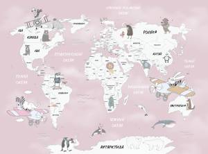 3D Фотообои Artegrafico «Весёлая карта мира в розовых тонах» KID-102 песок