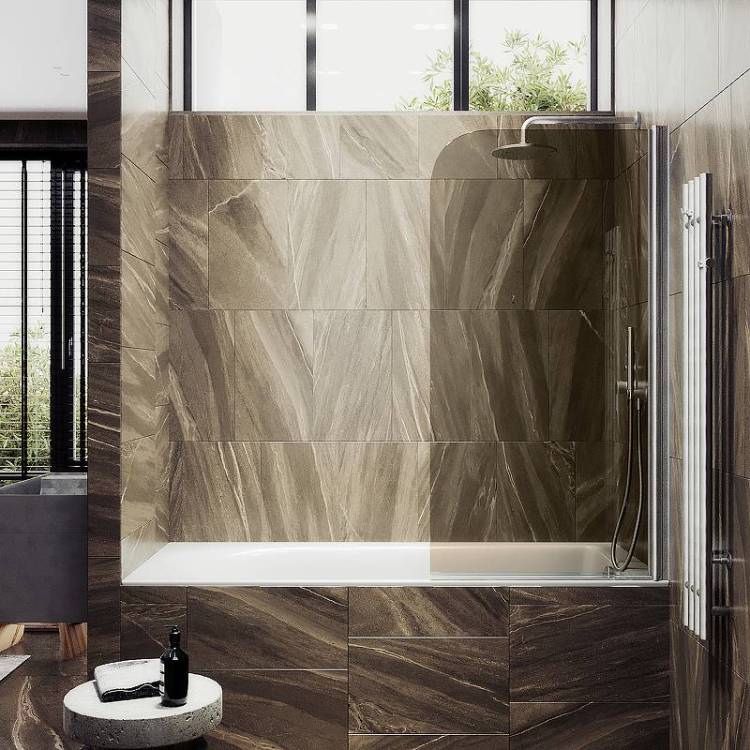Шторка на ванну MaybahGlass MGV-601-5 поворотная, на монопетле, стекло бронза, профиль хром матовый, 1400x400