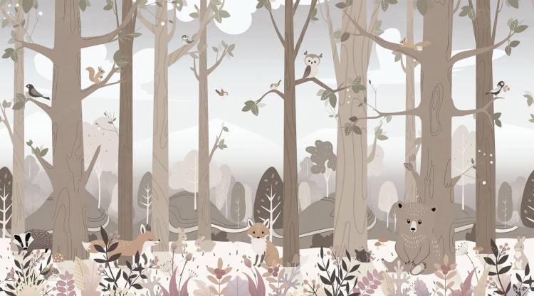 Бесшовные Eco обои Ortograf Little friends 34411 Лесная полянка 3 Холст ОЕ-Х