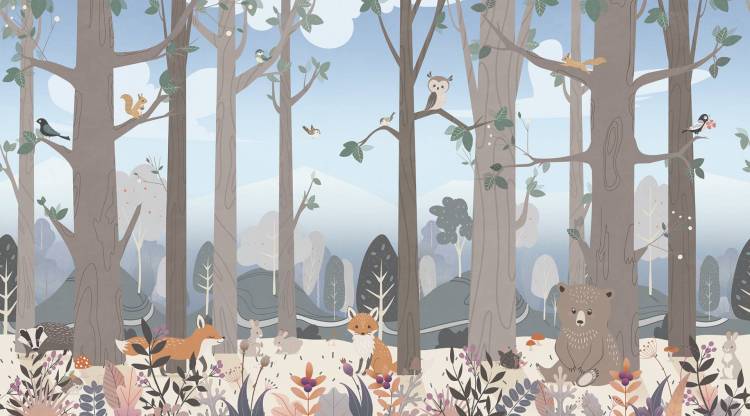 Бесшовные Eco обои Ortograf Little friends 34409 Лесная полянка Холст ОЕ-Х