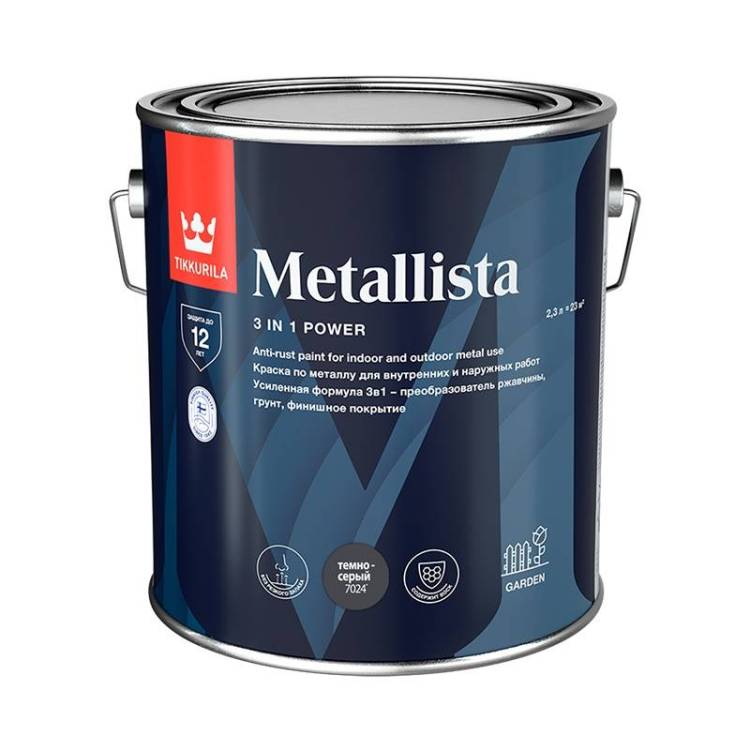 Краска по ржавчине Tikkivala Metallista глянцевая темно-серая 2.3 л