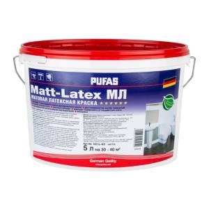 Краска моющаяся латексная Pufas Matt-Latex МЛ матовая база D морозостойкая 5 л