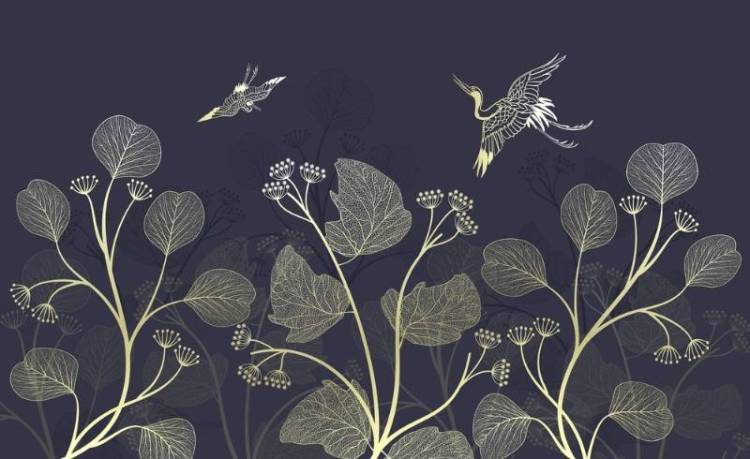 3D Фотообои Artegrafico «Журавлиная пара. Лиловый закат» PL-059 песок