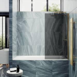 Шторка на ванну MaybahGlass MGV-78-3ш стекло графит, профиль золото, 1400x400