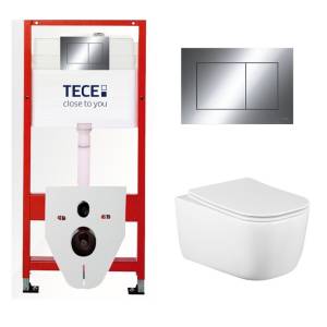 Комплект Tece TC412002510 Инсталляция для унитаза Tece + Унитаз подвесной beWash Schutz безободковый, с сиденьем микролифт, белый глянец