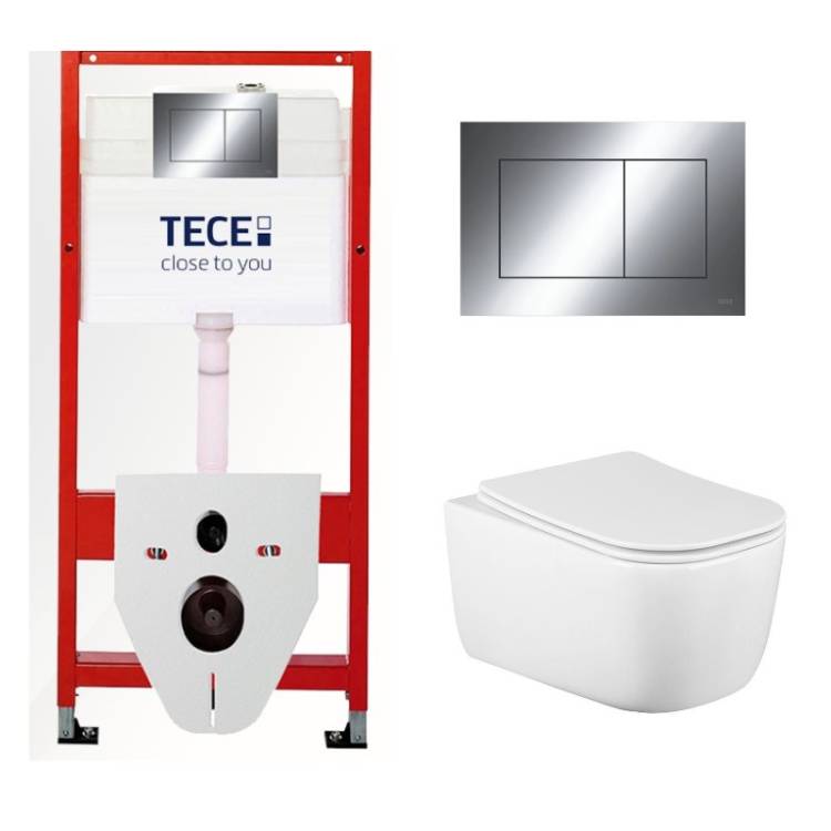 Комплект Tece TC412002510 Инсталляция для унитаза Tece + Унитаз подвесной beWash Schutz безободковый, с сиденьем микролифт, белый глянец