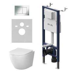 Унитаз с инсталляцией Am.Pm Like IS90251.801901 безободковый, сиденье микролифт, клавиша хром глянец