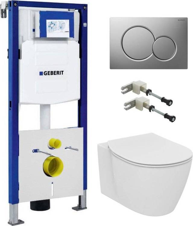 Комплект Система инсталляции для унитазов Geberit Duofix UP320 111.300.00.5 + Кнопка смыва Geberit Sigma 01 115.770.46.5 матовый хром + Чаша для унитаза подвесного Ideal Standard Connect AquaBlade E047901 + крышка-сиденье с микролифтом