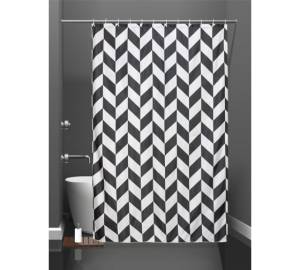 Штора для ванной Bath Plus Staggered Square akch-21303 с кольцами, 180x180, белый, черный