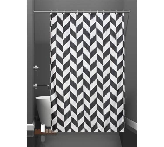 Штора для ванной Bath Plus Staggered Square akch-21303 с кольцами, 180x180, белый, черный