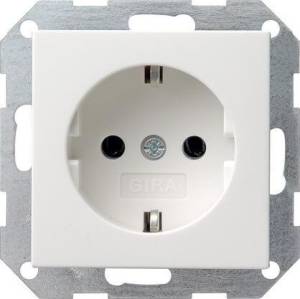 Розетка Gira System 55 Schuko с/з 16A 250V безвинтовой зажим чисто-белый шелковисто-матовый 046627