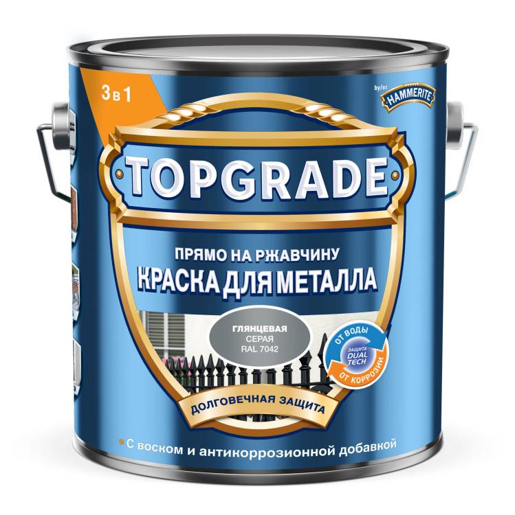 Краска для металла Topgrade гладкая глянцевая RAL 7042 серая 2 л