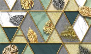 3D Фотообои Artegrafico «Геометрическая аппликация с листьями» JG-015 акварель