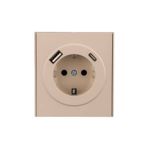 Розетка 1-местная с заземлением, шторками и USB Type A+С Kranz Strong KR-78-0704-8 бежевый