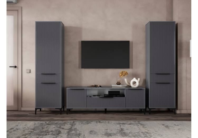 Стенка в гостиную Woodville Иадама 620703 графит, графит софт комплектация 9
