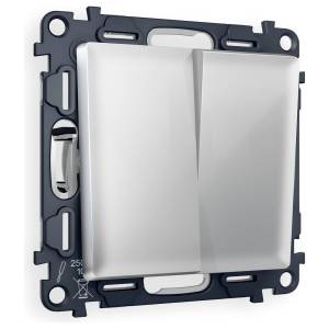 Комплект механизма 2-клавишного перекрестного без рамки Ambrella Volt Alfa MA403030 серебро глянец