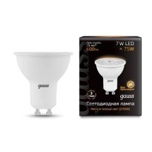 Лампа светодиодная Gauss GU10 7W 2700K матовая 101506107